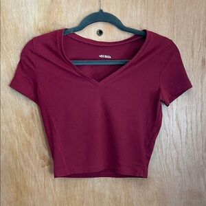 Wild Fable Burgundy V-Neck Crop Top